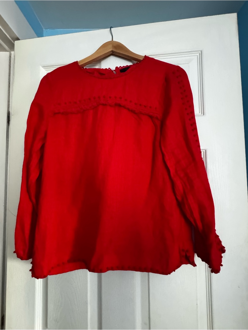 JCREW linen Red Women's Long-Sleeve blouse.